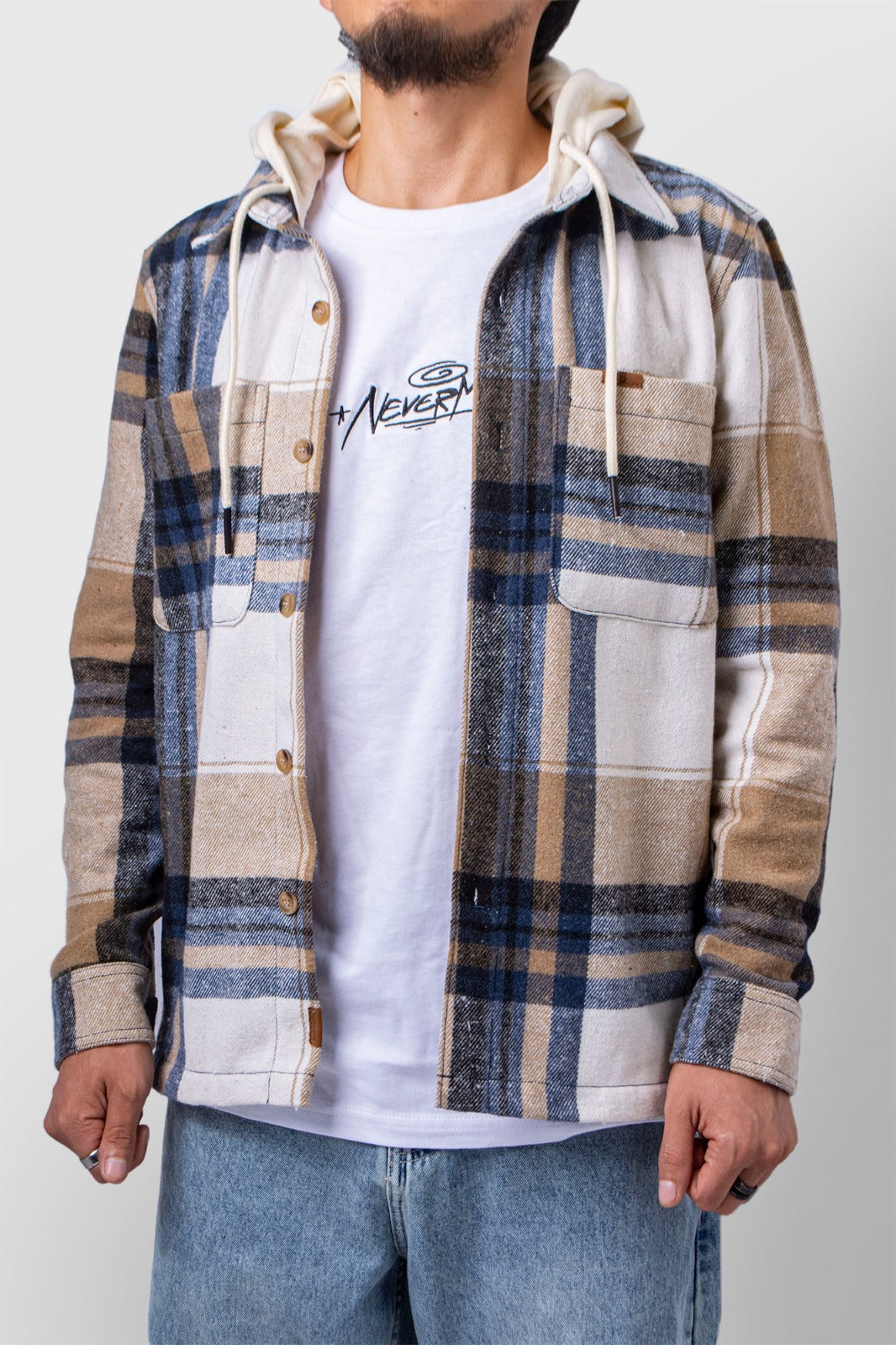 Camisa M/L Flanels Pecker Beige Azul Oscuro